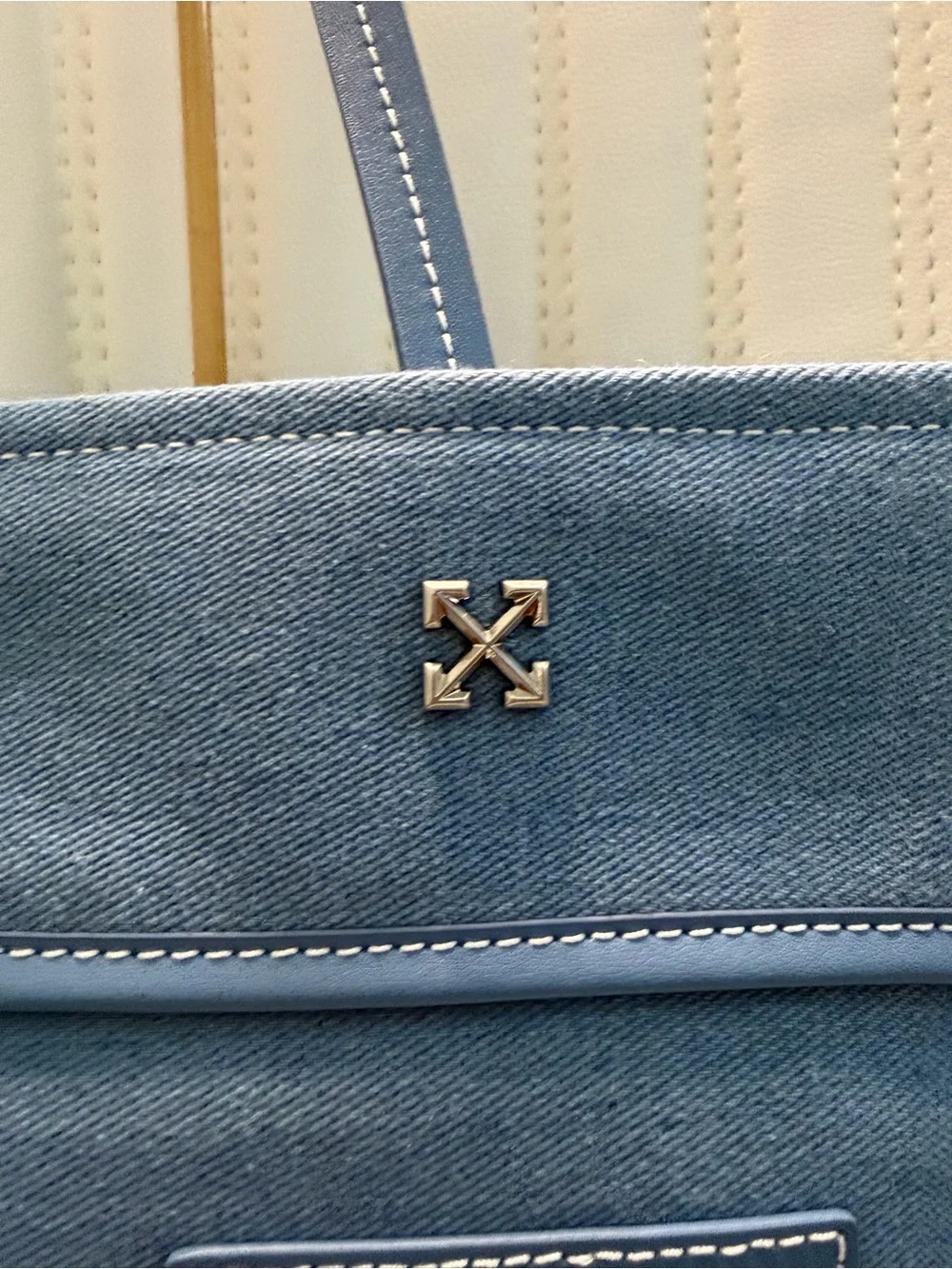 Off-White Blue Arrow Logo Messenger Tote